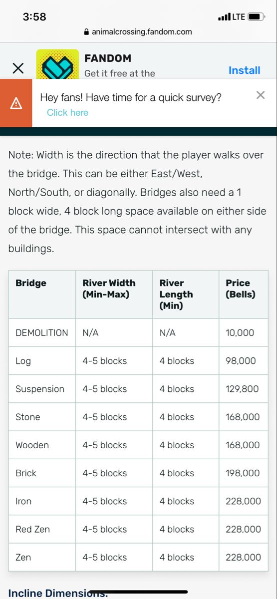 ACNH Bridge Dimensions ACNH Bridge Dimensions