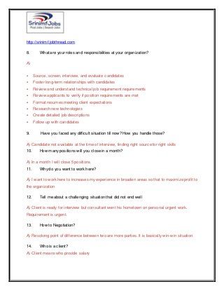 US IT Recruiter Interview Questions | Recruiter interview, Interview