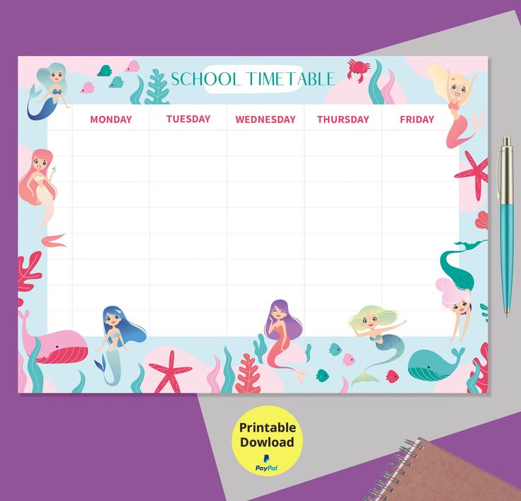 girl daily schedule,to do list Printable, Printable Mermaid, printable girl daily schedule,to do list Printable, Printable Mermaid, printable