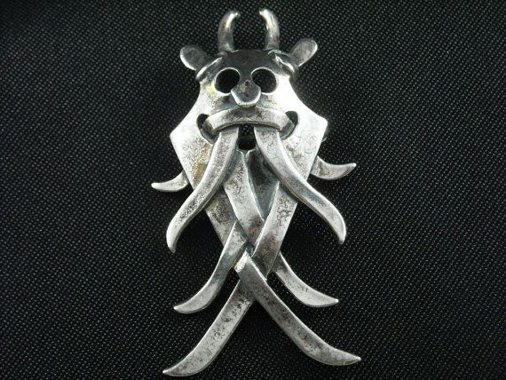 Kjeld Larsen Sterling Silver Viking Odin Mask Brooch Pin #0190