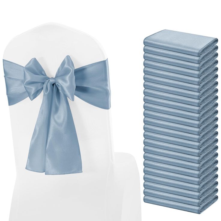EVSGSONL 60Pcs Satin Chair Sashes Ties, Dusty Blue Satin Chair Sashes ...