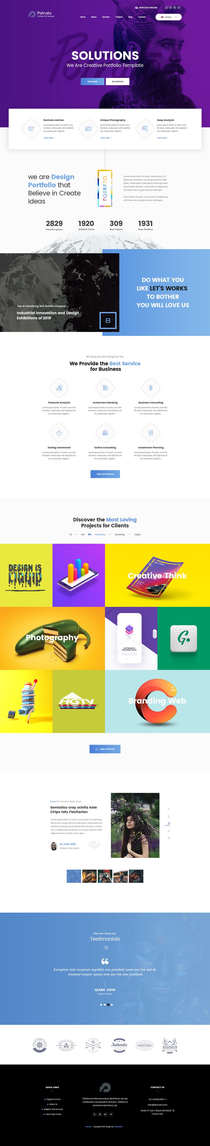 Porato is a beautiful, multipurpose template with trendy design web pages which responds to the most demanding customers. Perfectly suits for business companies, design & development agencies, arch...