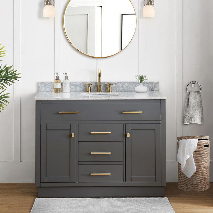 Sunjoy Gaia Blue Gray 48 In W X 22 05 D 35 75 H Shaker Style Bathroom Vanity With Marble Top And Single Basin B301010000 The Home Depot Bathroom Vanity, Home Depot Gray Vanity Set