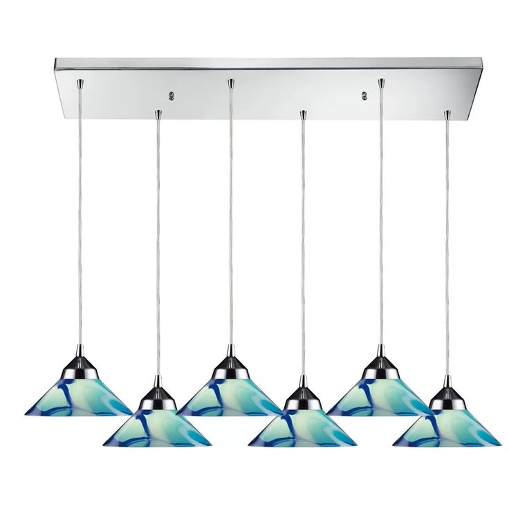 Karlov 6 Light Kitchen Island Linear Pendant Elk Lighting Multi Light Kitchen Island Linear Pendant, Colored Glass Pendant Lights For Kitchen Island