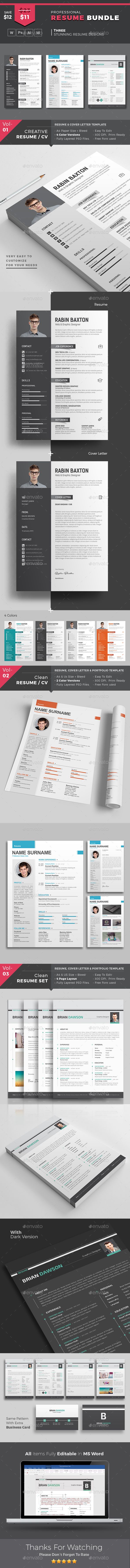 MS Word Resume Template Bundle | Super Saver | PSD + AI + INDD/IDML + Word | Instant Download | Step by step customization Tutorial Included with Screen Shots | Free Business Card Template
