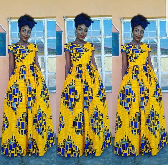 Africain Ankara Maxi dress robe Ankara jaune pagne africain