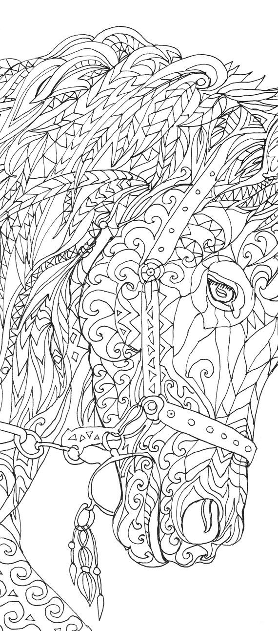 Coloring Pages Printable Adult Book Horse Clip Art Hand Drawn Original Zentangle Colouring Page For Download Doodle Picture