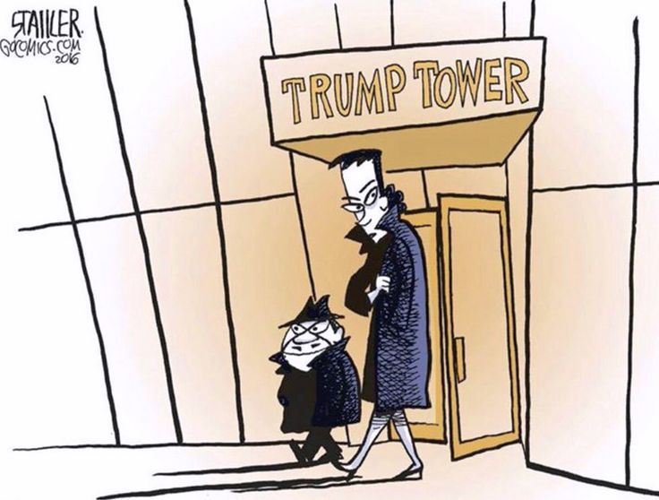 Cartoon showing Boris Badanov and Natasha Fatale leaving Trump Tower