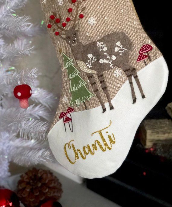 Bear and Deer Forest Scene 5 x 6 Black Metal Christmas Stocking Holder Set of 2