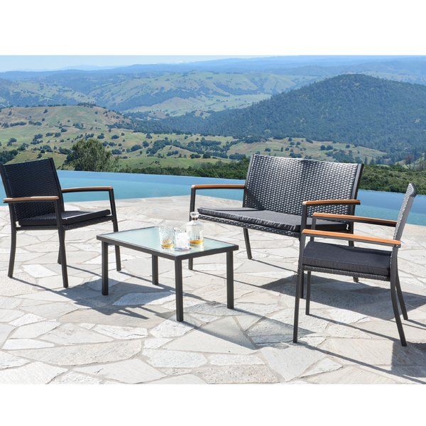 With Its Low Profile And Clean Lines This Four Piece Sofa Set Anchors Your Outdoor Enterta Sets Wicker Patio Furniture Wicker Patio Furniture, Low Profile Outdoor Furniture