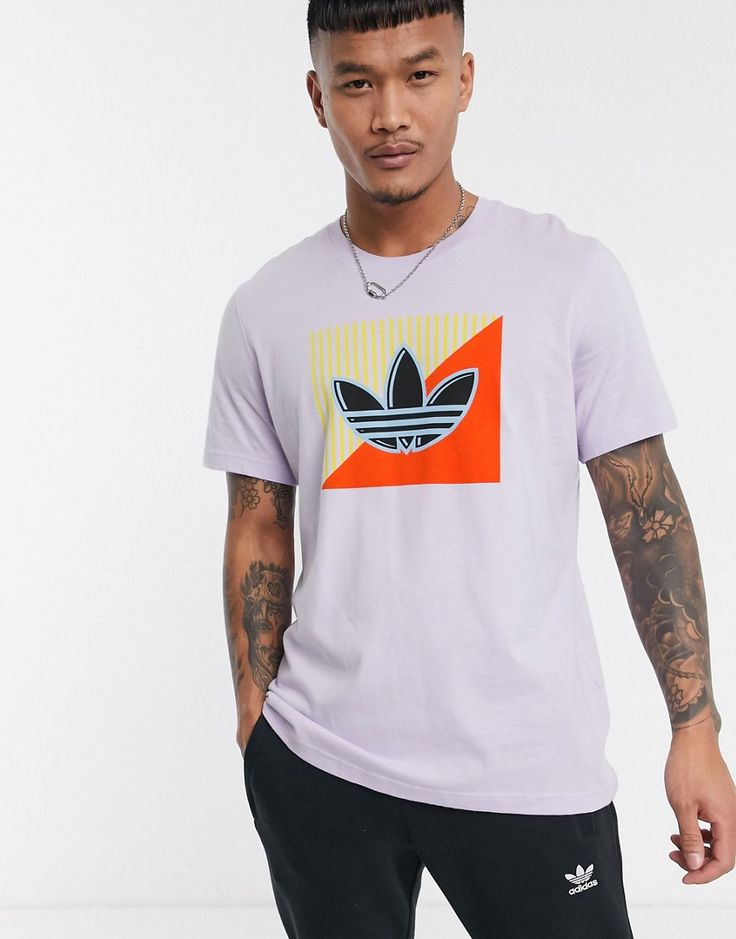 adidas Originals purple t-shirt with diagonal trefoil print in ... adidas Originals purple t-shirt with diagonal trefoil print in ...