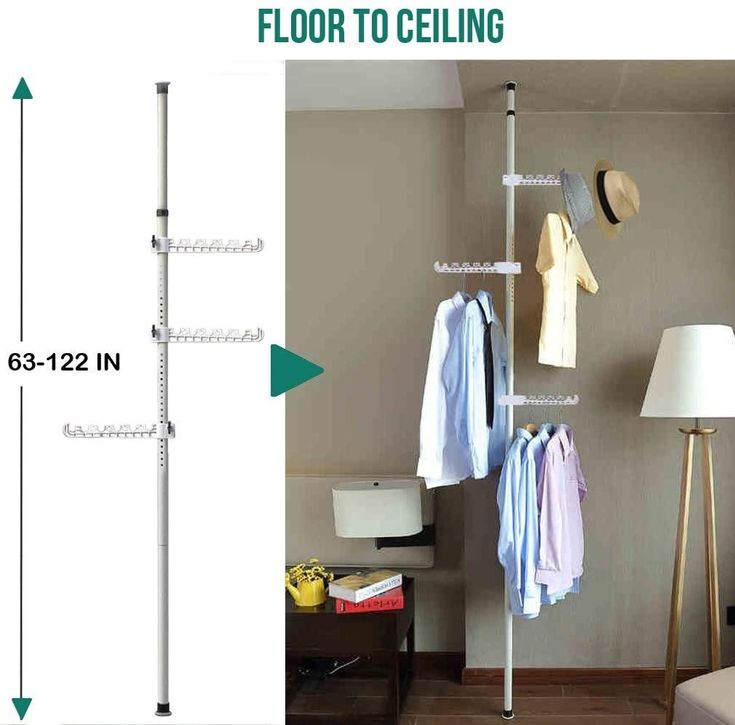 Oxdigi Clothes Laundry Drying Rack Floor To Ceiling 3 Tiers Coat Hat Hanger Adjustable Tension Pole 63 122 I In 2021 Oxdigi Clothes Laundry Drying Rack, Floor To Ceiling Laundry Pole
