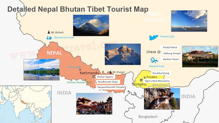 bhutan tourist places map Tibet Nepal Bhutan Tourist Attractions Map Tourist Map Tourist bhutan tourist places map