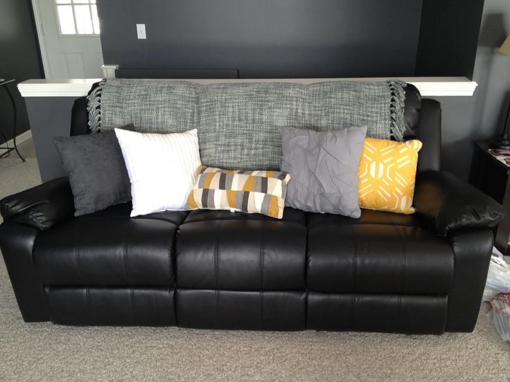 Loading Leather Living Room Furniture Black Couch Black Leather Couch, Decorative Pillows For Black Leather Sofa