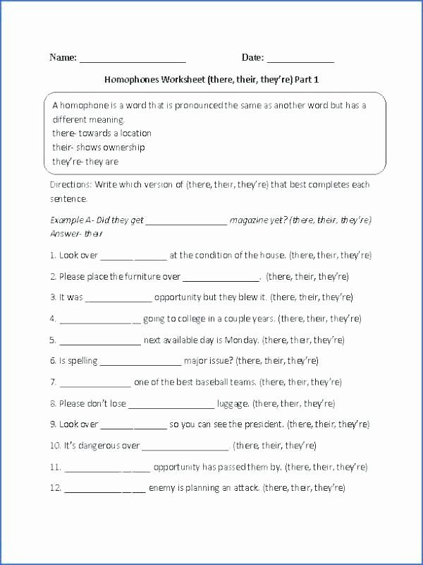 Homophones Worksheet 6th Grade Vs there their Homophone Worksheet