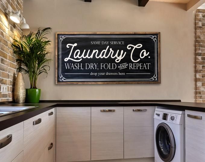 laundry co. wash dry fold sign mud room sign framed wood sign laundry room wall art Laundry Co Farmhouse Wood Sign laundry decor