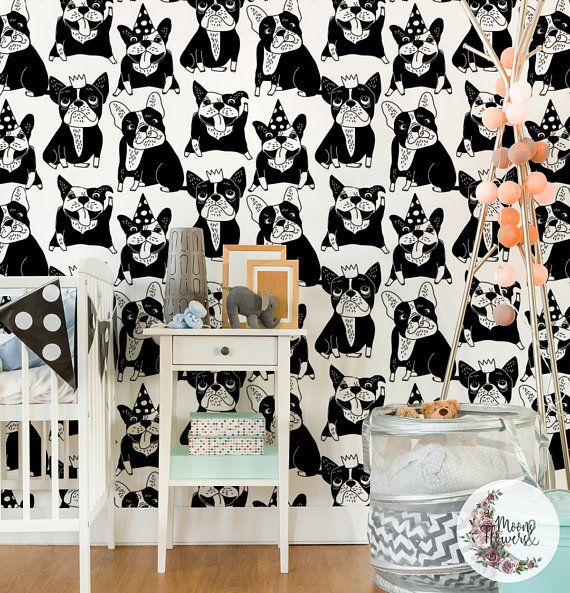 Black And White Dogs Wallpaper Peel And Stick Wallpaper Wall Etsy Wall Wallpaper Dog Wallpaper Self Adhesive Wallpaper