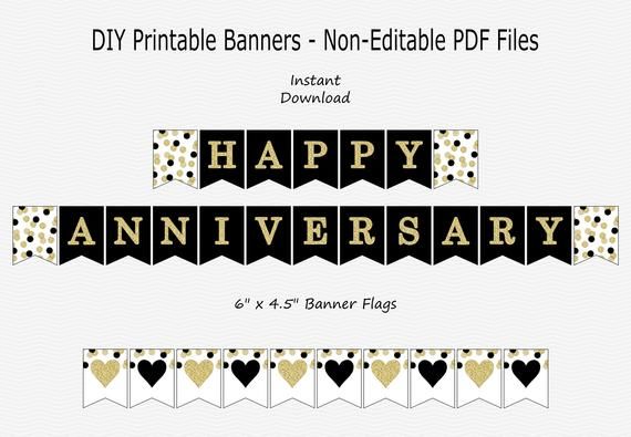 happy anniversary banner black gold glitter confetti etsy anniversary banner free printable banner letters happy anniversary lettering