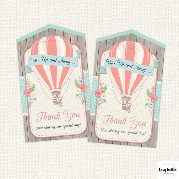 Hot Air Balloon Birthday Thank You Card with Photo Editable Hot Air Balloon Thank You Cards Hot Air Balloon Party Thank You Notes