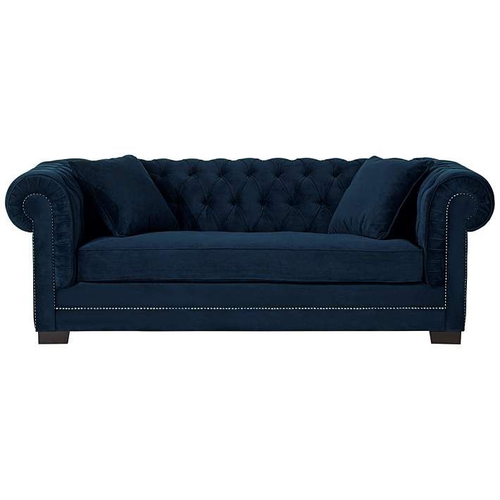 Christine 86 1 4 Wide Ink Blue Velvet Tufted Sofa 7j568 Lamps Plus Wide Ink Blue Velvet Tufted Sofa, How To Get Ink Out Of Velvet Sofa