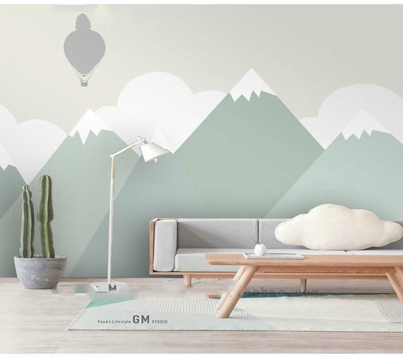 Hand Painted Green Geometric Nursery Children Wallpaper Wall Hand Painted Green Geometric Nursery Children Wallpaper Wall