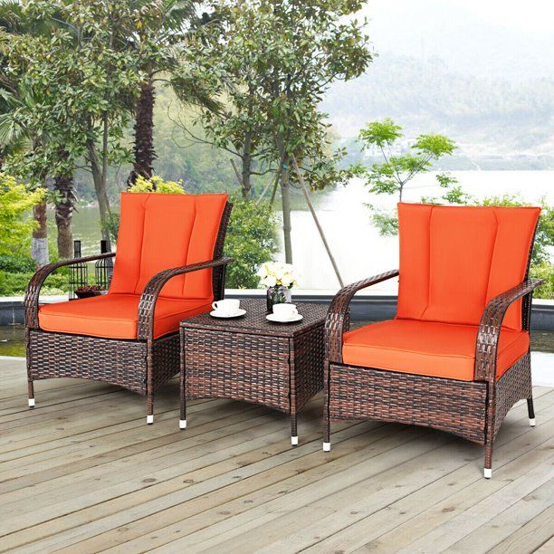 Costway 3 Pcs Patio Rattan Furniture Set Coffee Table 2 Chair W Red Cushions Com In 2021 Wicker Costway 3 Pcs Patio Rattan Furniture, Costway 3pcs Patio Outdoor Rattan Wicker Bar Table And 2 Stools