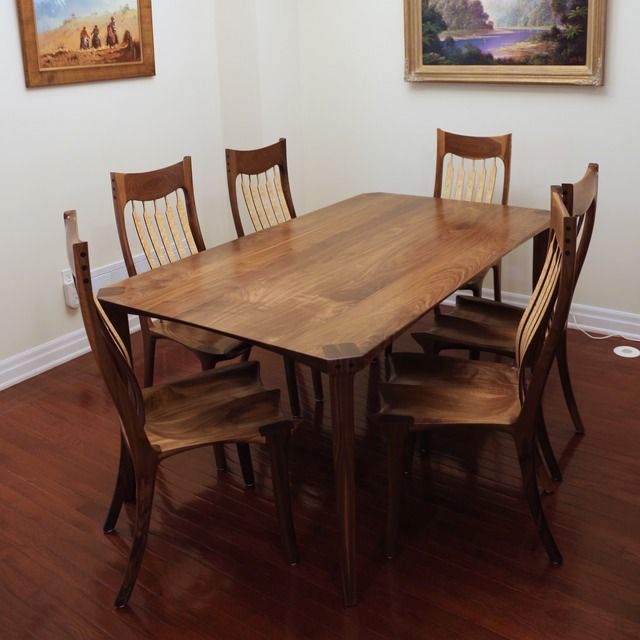 bespoke walnut & birdseye maple dining table and chairs - designed bespoke walnut & birdseye maple dining table and chairs - designed