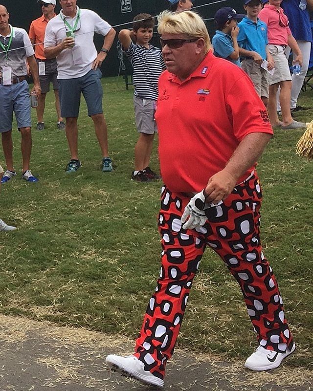 John Daly rocking Loudmouth's bright red 'Particle Accelerator