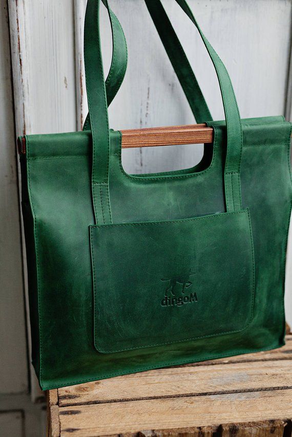 Green leather bag with wooden handles Leather tote bag Bag | Etsy Green leather bag with wooden handles Leather tote bag Bag | Etsy