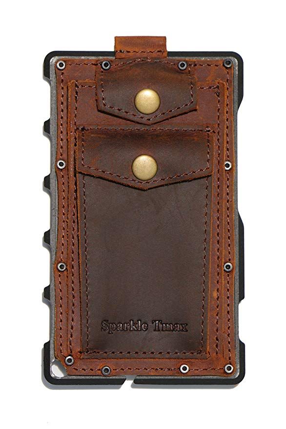 Sparkle Tmax Metal Card Protector Leather Cnc Alum Rfid Blocking Card Case Dark Brown Leather Credit Card Holder Rfid Blocking Leather