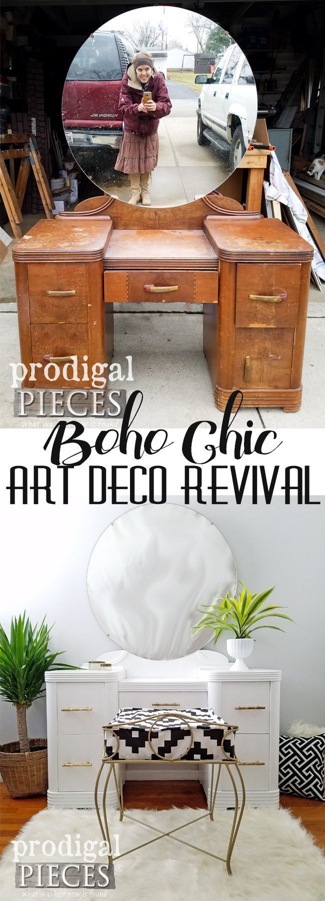 Oh my! This sad looking Art Deco vanity got a new lease on life with TLC by Lari...