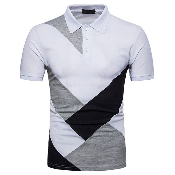Sagton Mens Casual Slim Fit Short Sleeve Stripe Patchwork Polo T-Shirts