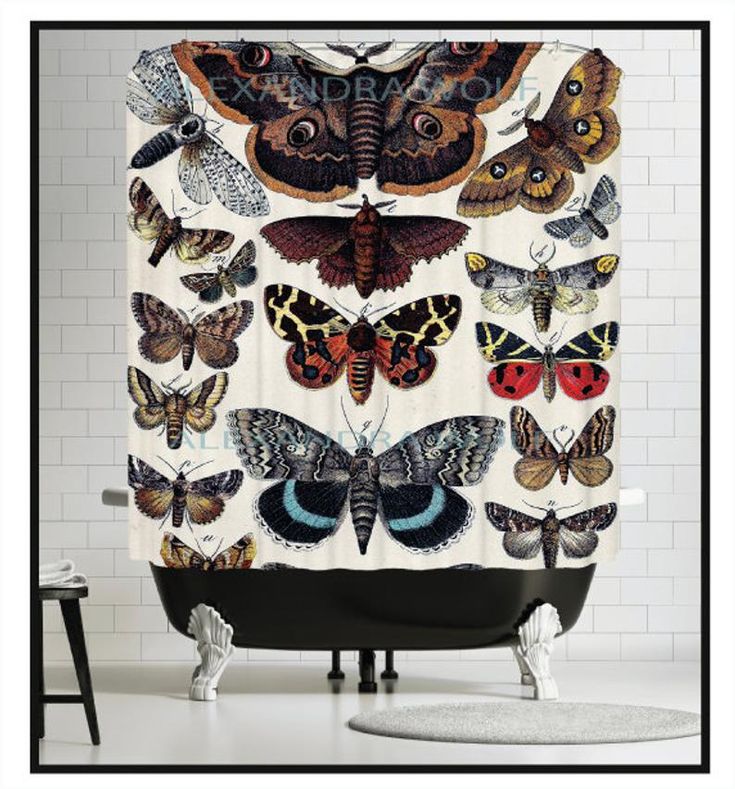 Butterfly shower curtain, Curtains with rings, Shower curtain