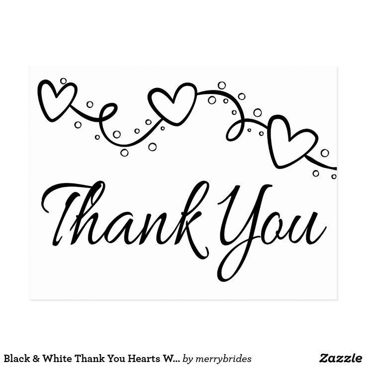 Black & White Thank You Hearts Wedding Party Postcard Thank you