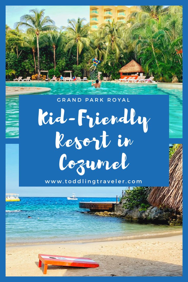 the beach with text overlay that reads, kid - friendly resort in cozumel