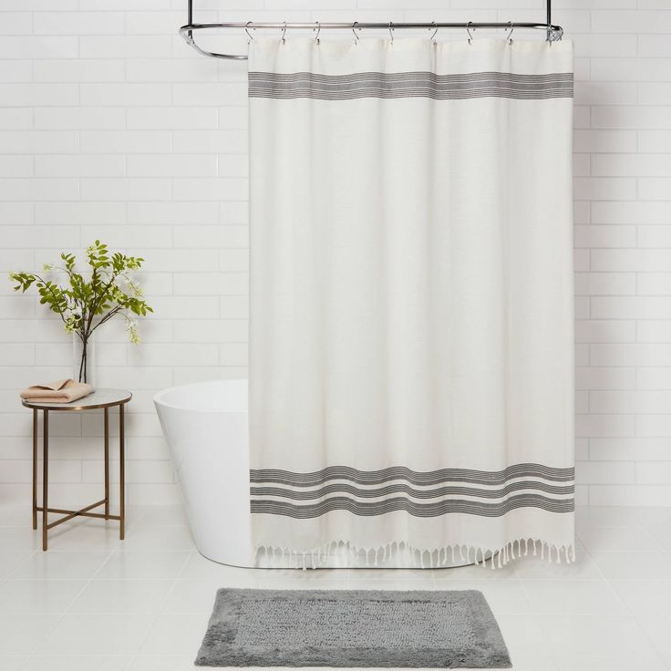 Striped Fringe Shower Curtain OffWhite Threshold™ in