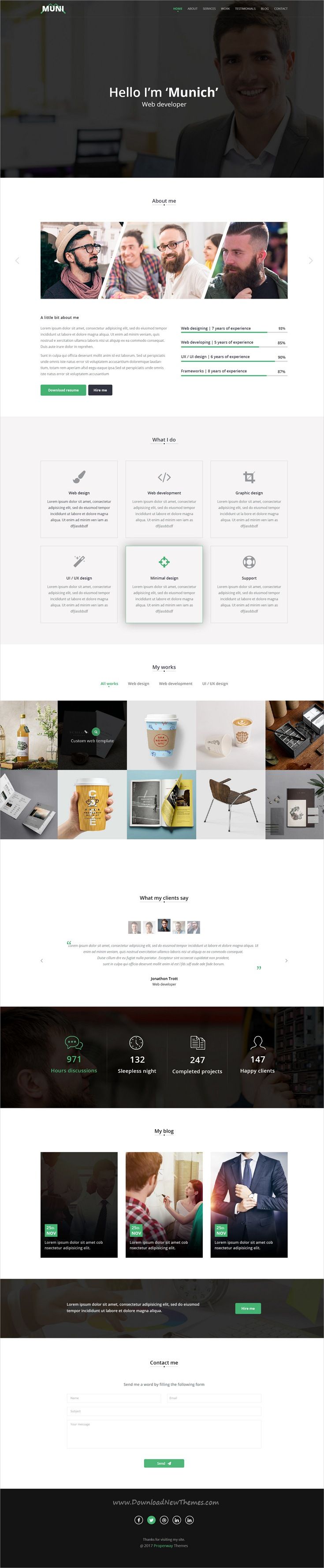Muni is clean and modern design #PSD template for onepage creative #resume and #portfolio showcase website download now..