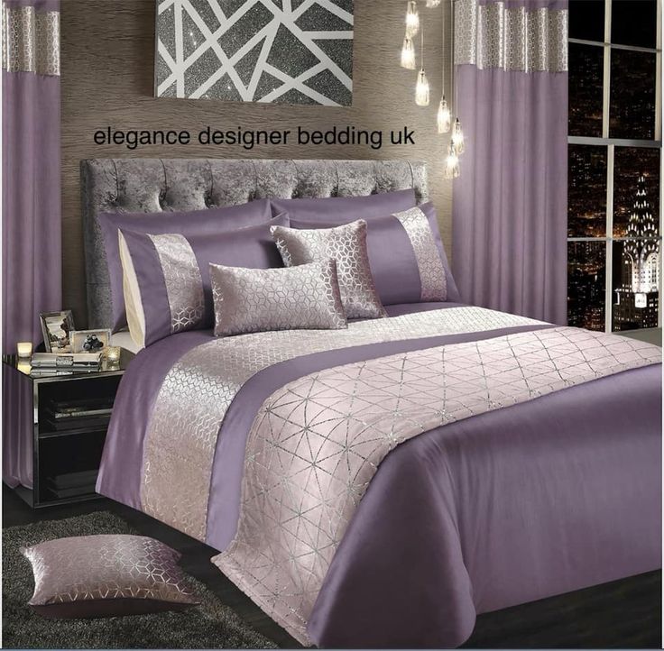 Faye Mauve A Brand New Luxurious Sparkling Velvet Duvet Set With Silver Geometric Cube Pattern Faux Silk And Modern Bed Bedroom Decor Bedding Sets Bedding Sets, Purple Bedding Sets King Size Uk
