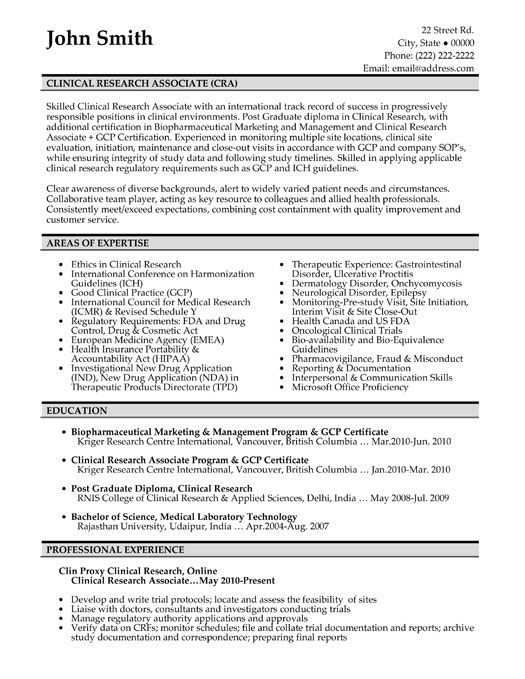 Click Here to Download this Clinical Research Associate Resume Template! http://www.resumetemplates101.com/Healthcare-resume-templates/Template-96/