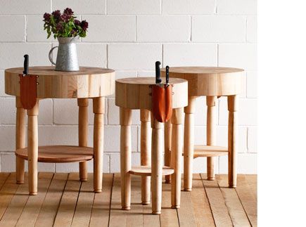 Round Butcher Block Table by Lostine. Prep station/little place to sit and eat idea? Like the ...