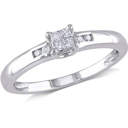 wide Size 7.5 Sterling Silver Diamond Engagement Ring 5//32 in. w// 0.05 Carat Brilliant Cut Diamonds 4mm