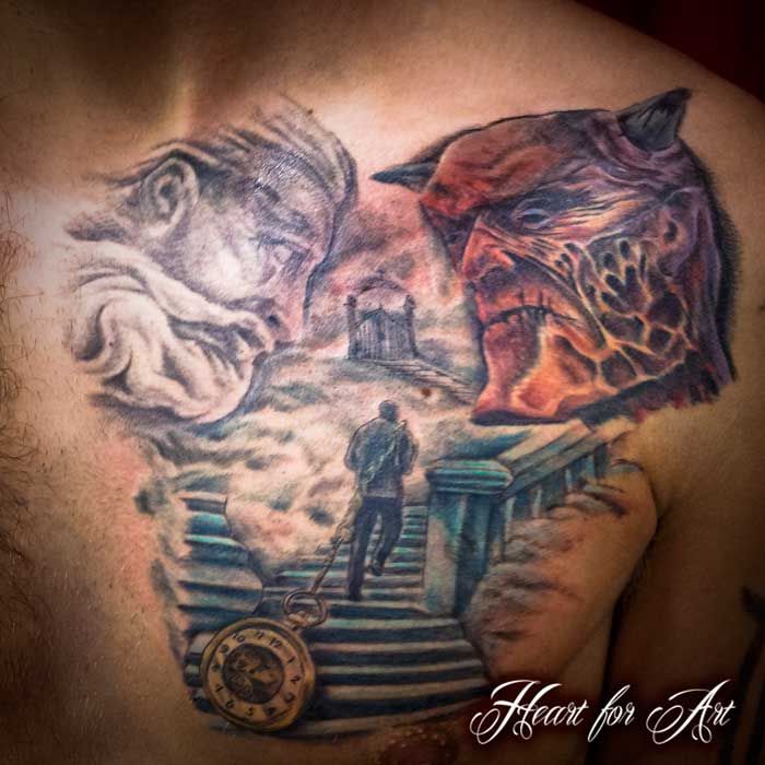 stair way to heaven or hell religious chest tattoo choose stair way to heaven or hell religious chest tattoo choose