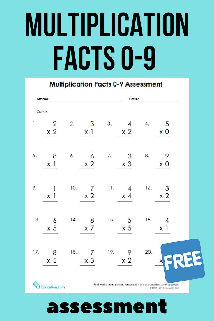 Multiplication Facts 09 Assessment Worksheet