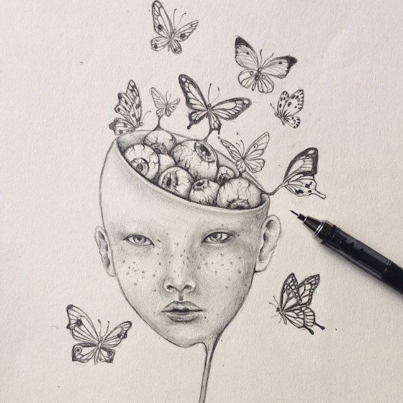 Linggo Surreal Girl With Draping Face Drawing Fantasy Art Pop Surrealism Hand Wall Art Wall Decor Art Poster Butterfly Illustration Brain Dr Butterfly Art Painting Surrealism Drawing Face Drawing