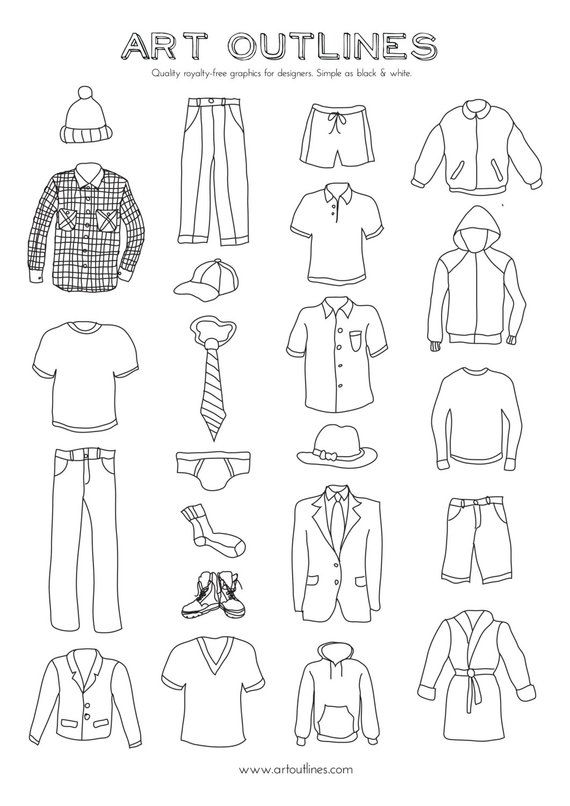 Set of Men\u0027s Clothing Illustrations , 23 Original Hand Drawn