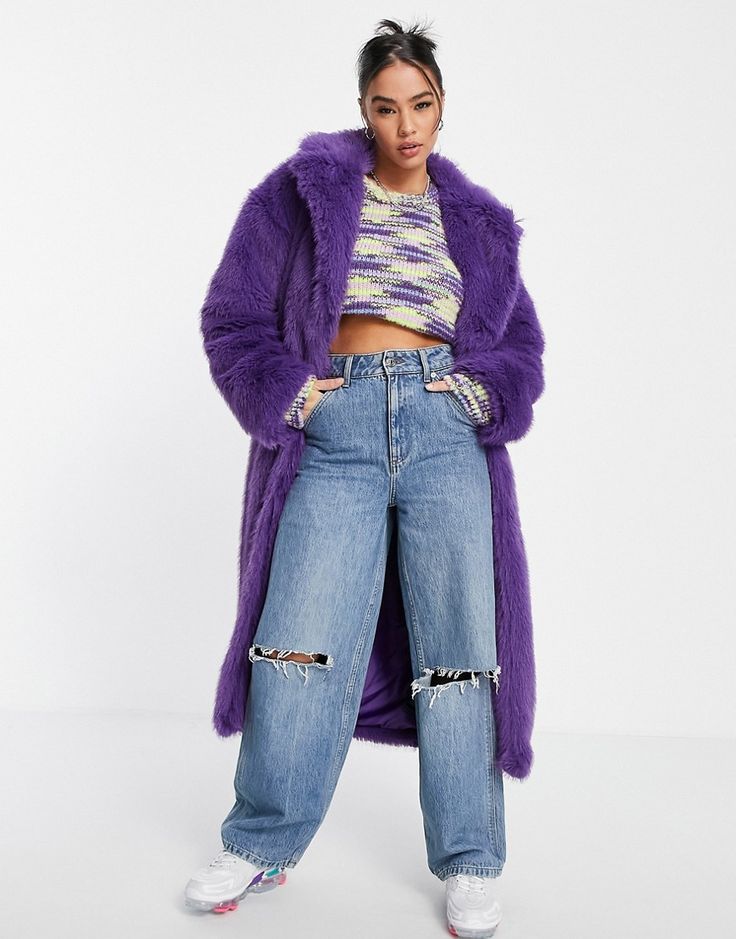 Top Long Fur Coat In Bright Purple Asos Faux Top Long Fur Coat In Bright Purple, Royal Blue Faux Fur Coat Plus Size Uk