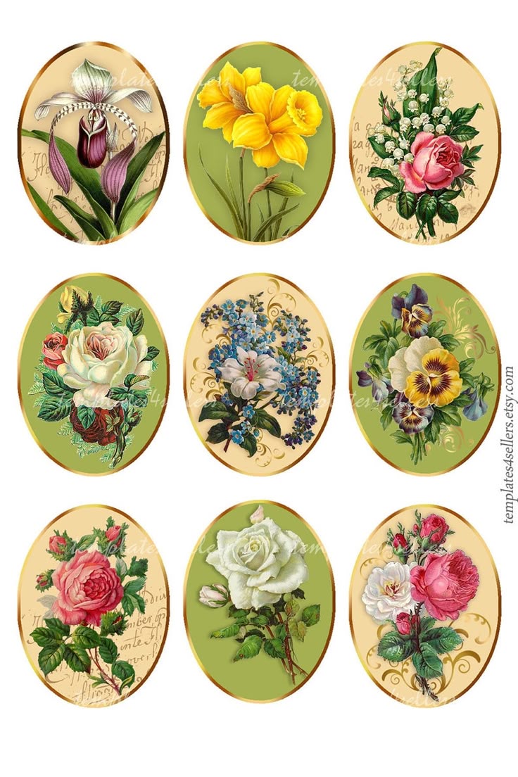 Digital Collage Sheet Download Images for Jewelry Ovals 30x40 mm FLOWERs