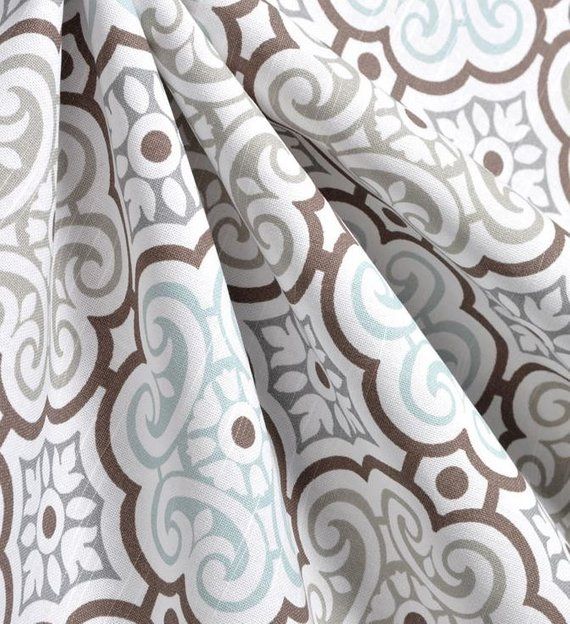 Light Blue Brown Gray Curtain Panels Window Treatments Geometric Scroll Curtains Custom Ds Livin Fabric Decor Light Blue Brown Gray Curtain Panels, Brown And Grey Curtains