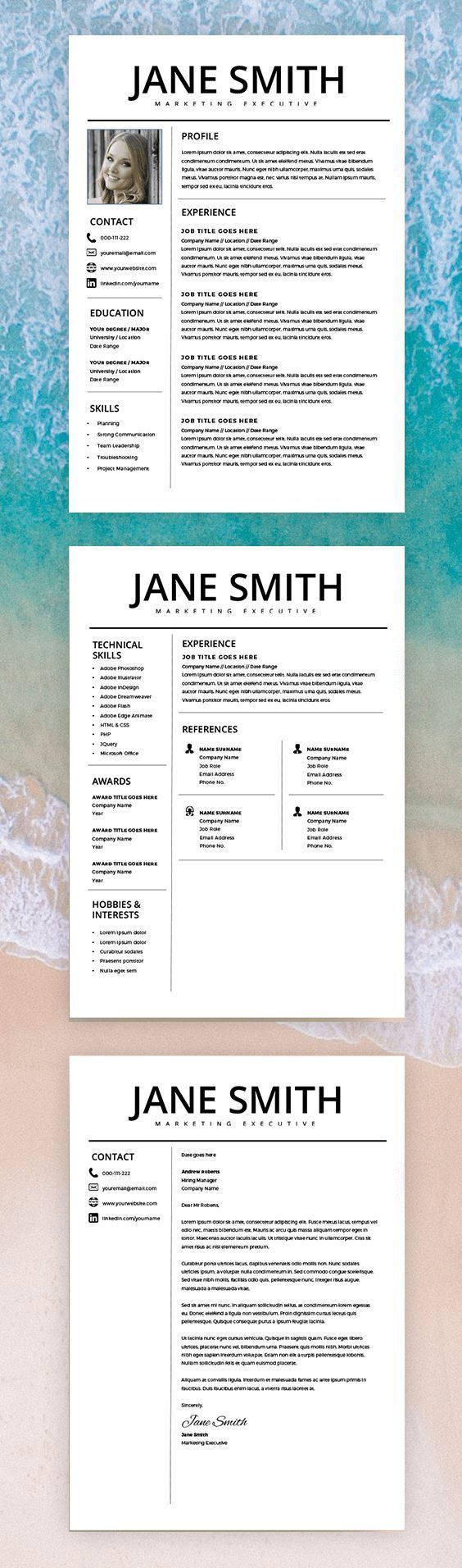 Professional Resume Template - Word & Page Compatible - Best CV Template - Free Cover Letter - Mac / PC - Sample - Instant Download