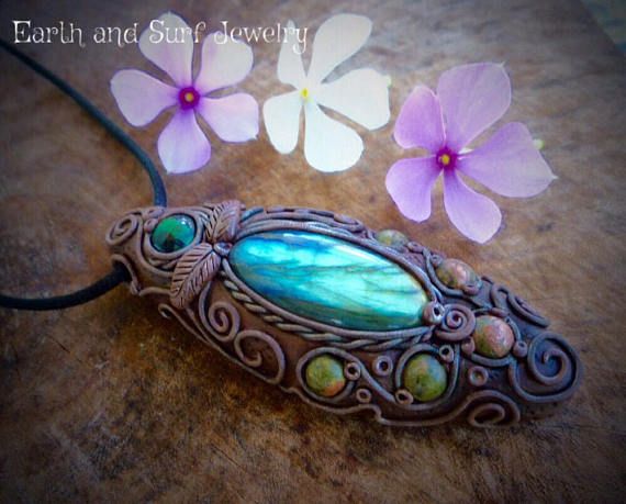 Healing Stone Pendant Trippy Glass Clay Pendant Festival Jewelry Green Horned Peridot Crystal Pendant Clay Pendant #232
